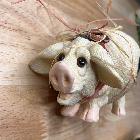 Pete Apsit 1992 Black & White Spotted Pig figurine W/ Glass Eyes - Picture 4 of 10